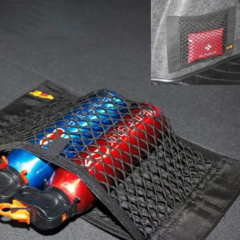 Car Trunk Storage Elastic String Net Mesh Bag 40x25cm Car Magic Tape Sticking Holder Pocket Organizer Car Accessories Styling