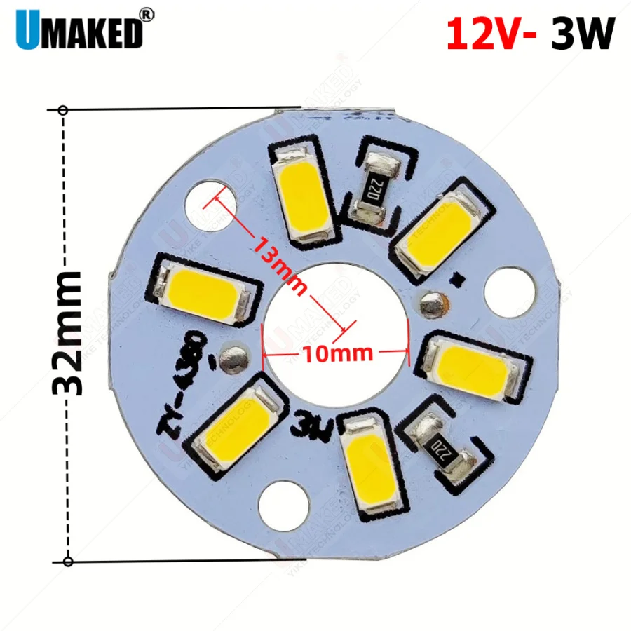 5pcs 12V LED Bulb Lamp Source, 1-12W 5730SMD Lamp Plate, Driverless Track Spot Light, 32/50/66mm Aluminum PCB Panel, 3000/6000K