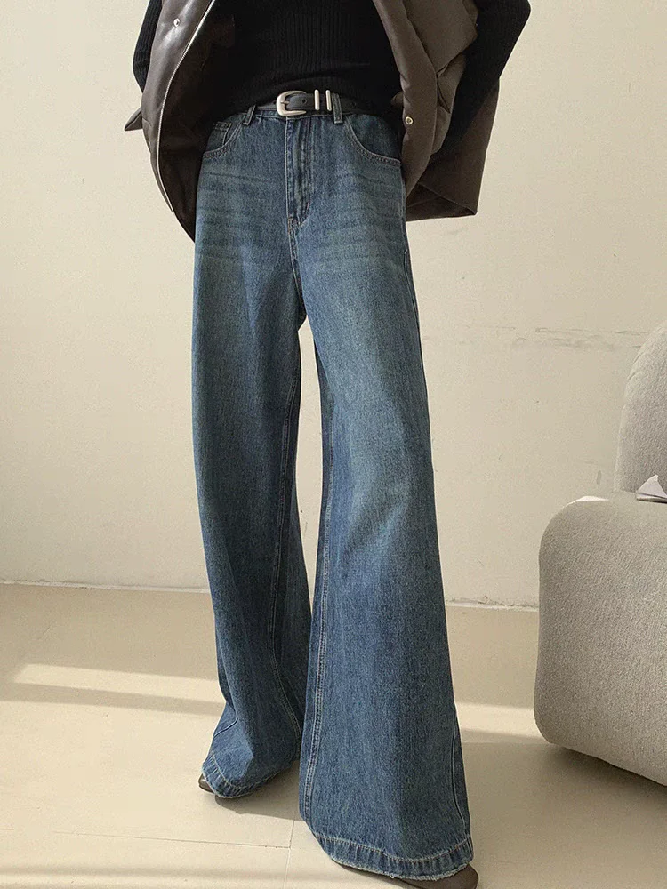 Jean baggy taille haute pour femme, jean bleu micro évasé, denim à jambe large, pantalon décontracté pour fille cool, vêtements déFlex