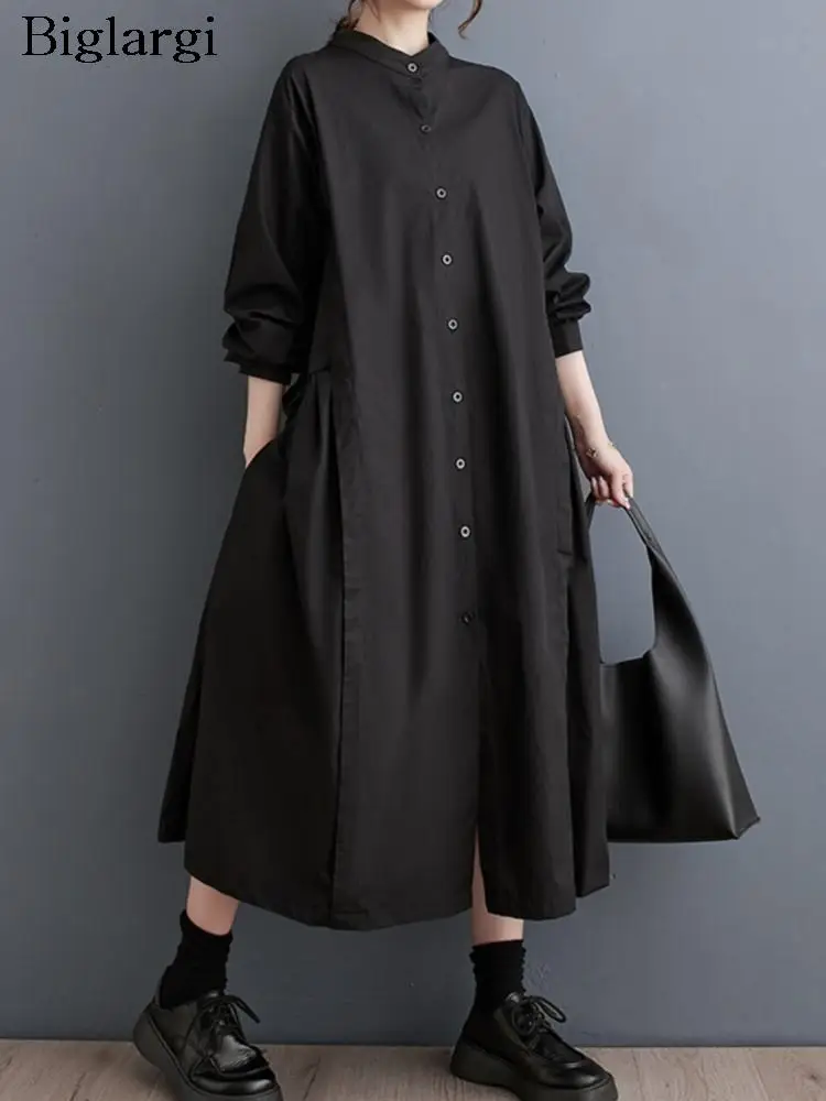 Oversized Spring Long Shirts Dress Women Korean Style Loose Ruffle Pleated Fashion Casual Ladies Dresses Long Sleeve Woman Dress