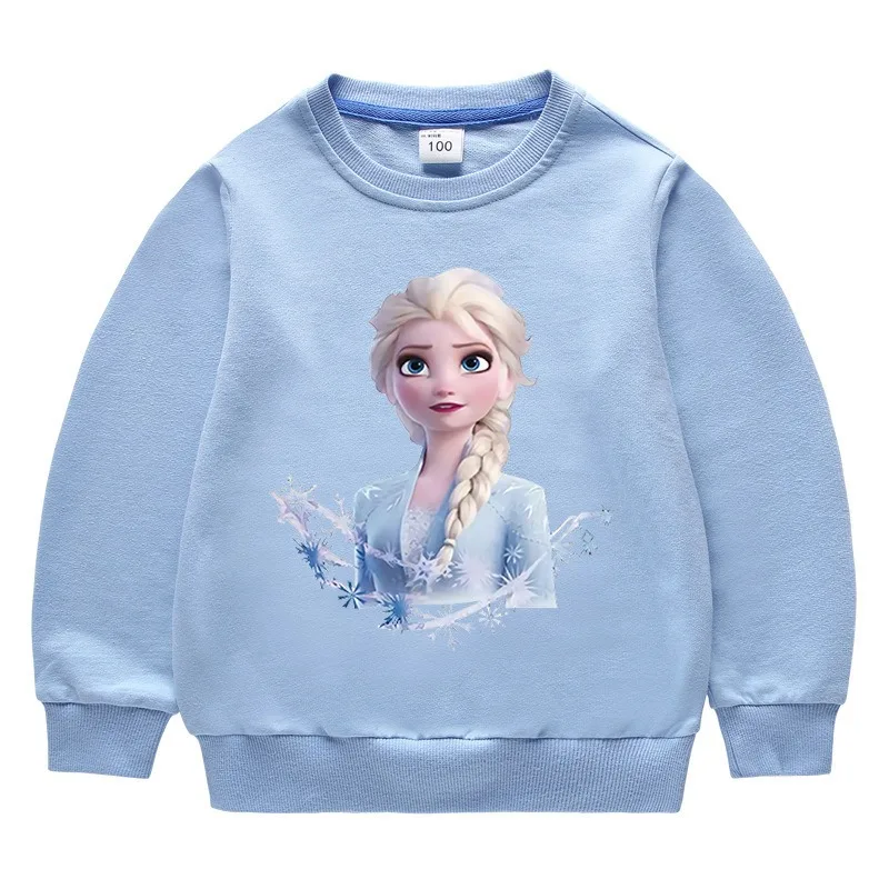 Quality Cotton Disney Frozen Elsa Tee Shirt 2024 Girl Clothing for Children T-shirt Girls Long Sleeve Kids Tops Bluey Clothes