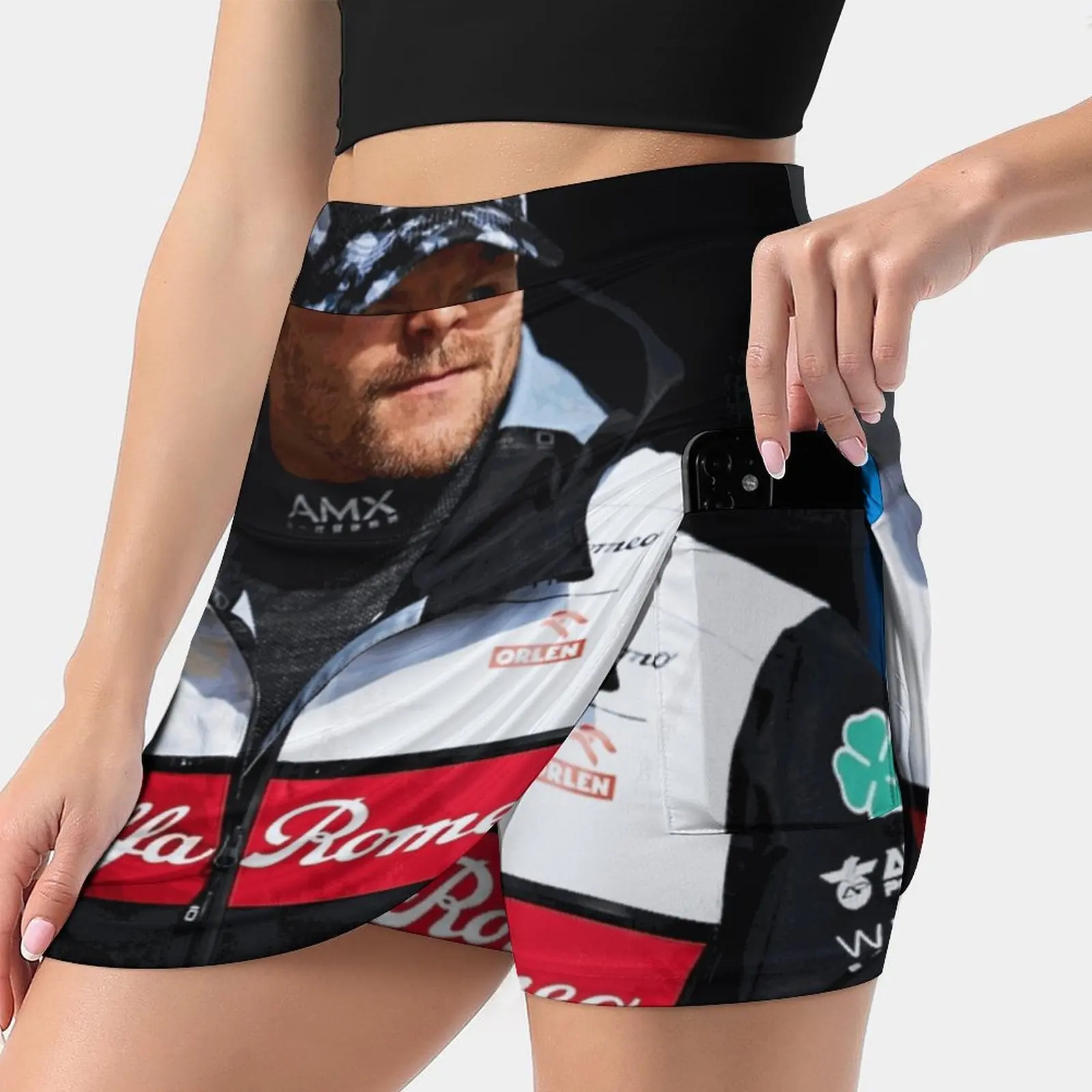 Valtteri Bottas Fake Two-Piece Hakama Skirt Women Pencil Skirts Workout Sports Mini Skirt Valtteri Bottas Sport Car Driver