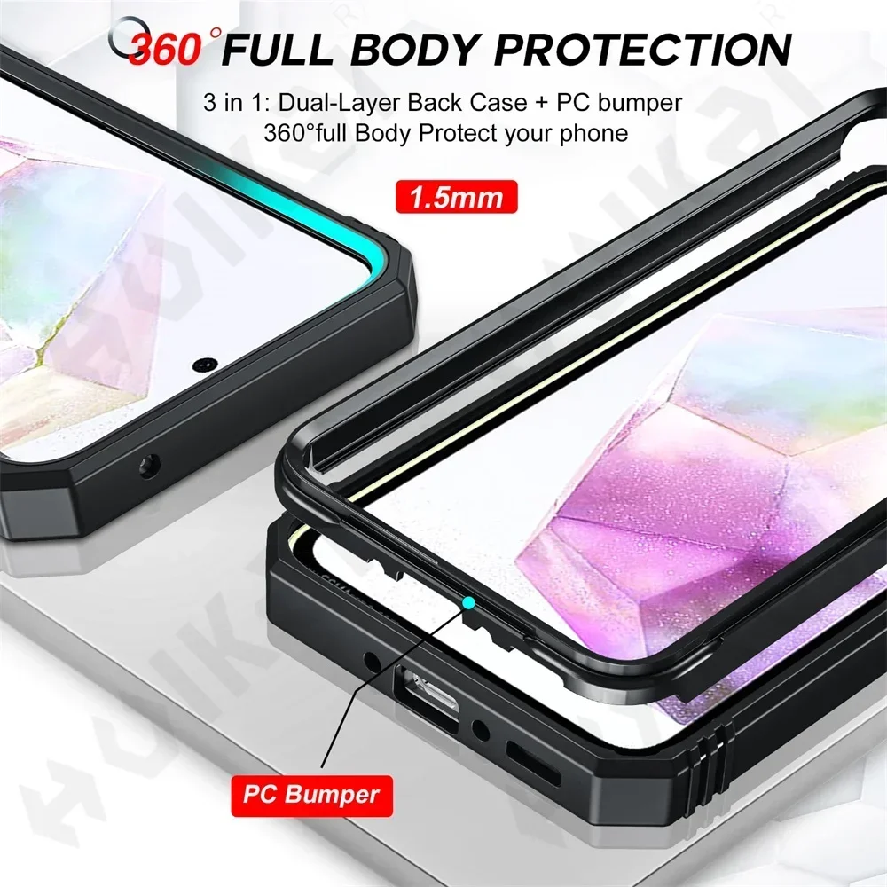 Capa para samsung galaxy s24 s23 s22 s25 ultra plus a55 a56 a36 fe 4g 5g câmera deslizante proteger 360 capa de suporte de proteção completa