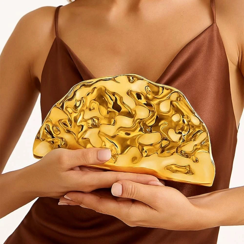 

NEW Acrylic Shell Shape Clutch Bag Gold Women Evening Party Cute Metal Shiny Purse Handbag 2025 Wholesale Clutch Bag