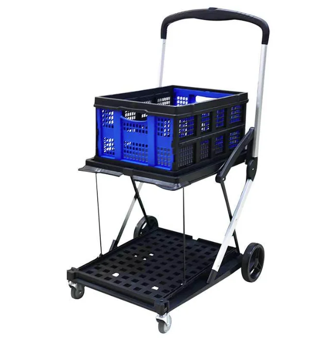 

Foldable Double-Layer Utility Trolley Cart with Wheel for Warehouse Storage Moving Goods Portable Multifunctional Push Cart