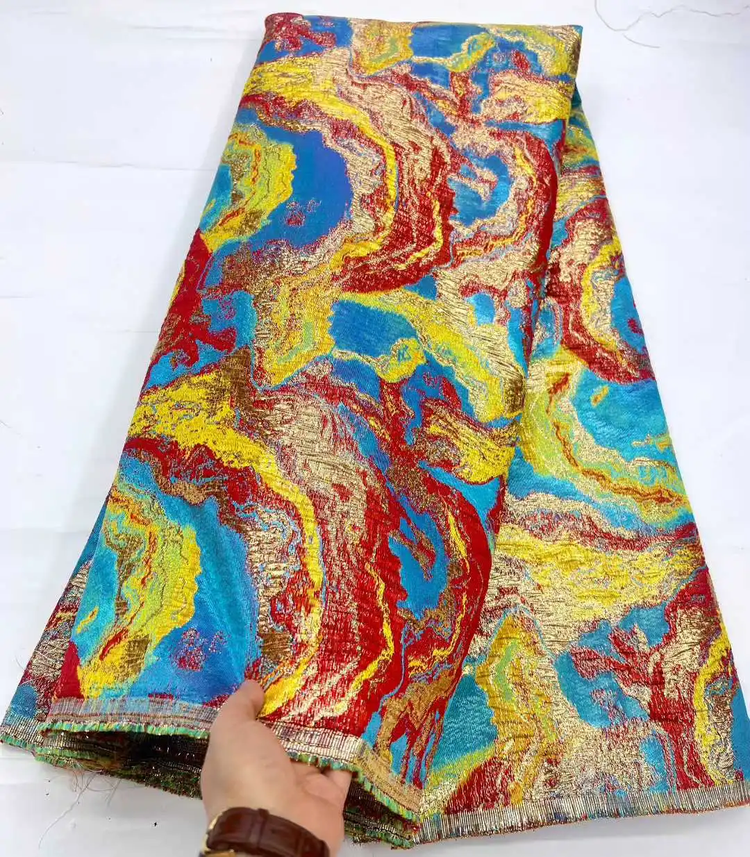 

Новое поступление, красочная парча, дамасская африканская кружевная ткань 2026, высококачественная жаккардовая нигерийская кружевная ткань для женского платья