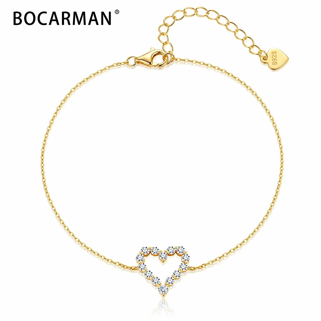 Bocarman 14K Gold Plated S925 Silver Heart Cut Moissanite Bracelet | GRA Certified D Color VVS1 Sweet Sentiment Everlasting