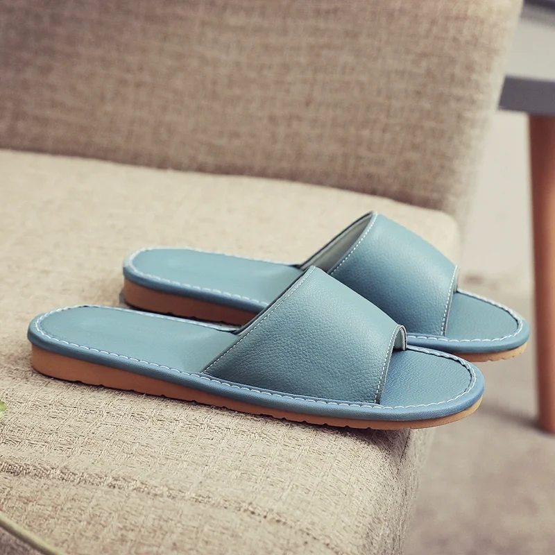 شبشب منزل من الجلد الطبيعي الجديد: شرائح داخلية غير قابلة للانزلاق للنساء والرجال - صنادل صيفية للجنسين للأرضيات الصلبة