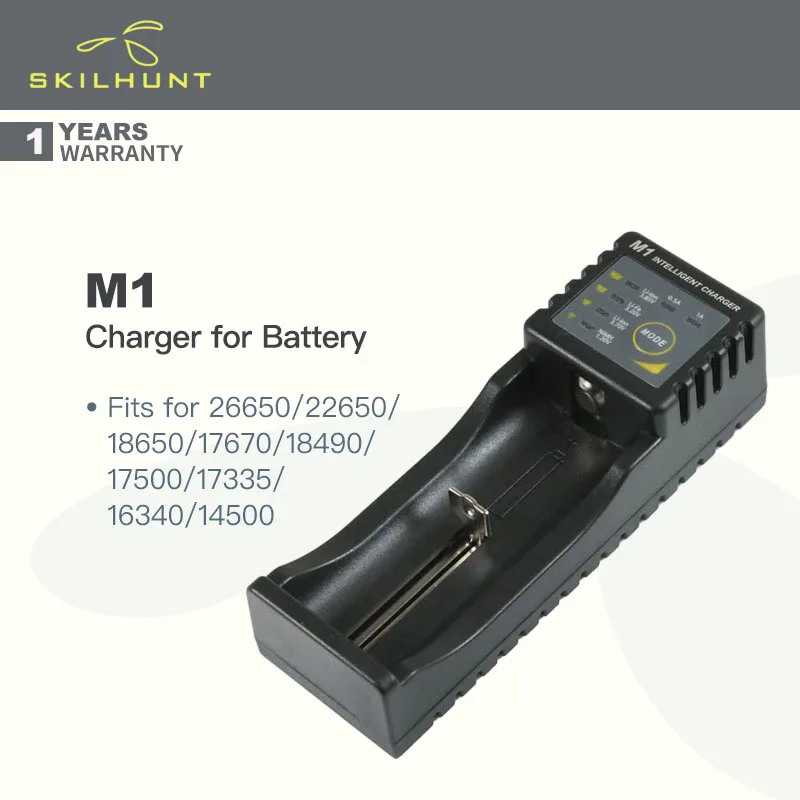 Skilhunt M1 Charger for Flashlight Battery, Fits for 26650/22650/18650/17670/18490/17500/17335/16340/14500