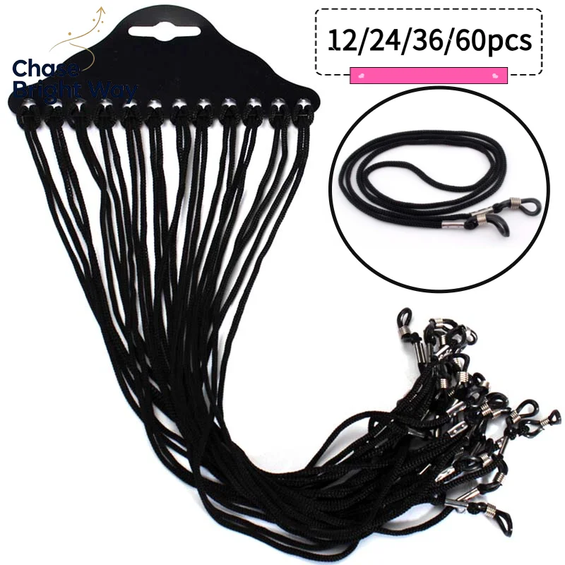 12/24/36/60pcs Eyeglass Cord Black Nylon Cord Eyeglass Holder Sunglass Eyewear Glasses Neck String Strap