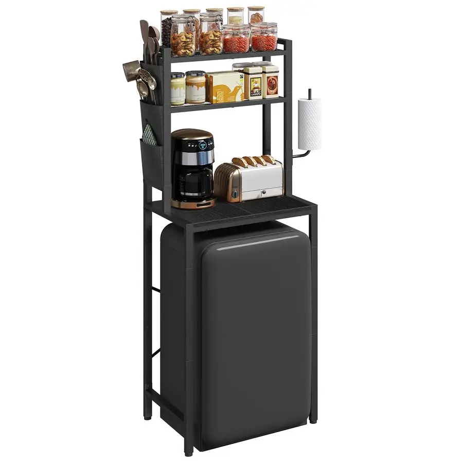 

Стеллаж с полкой для мини-холодильника, 3-ярусная подставка для микроволновки, кофейная станция с держателем для бумаги, отдельно стоящий кухонный стеллаж для хранения, для
