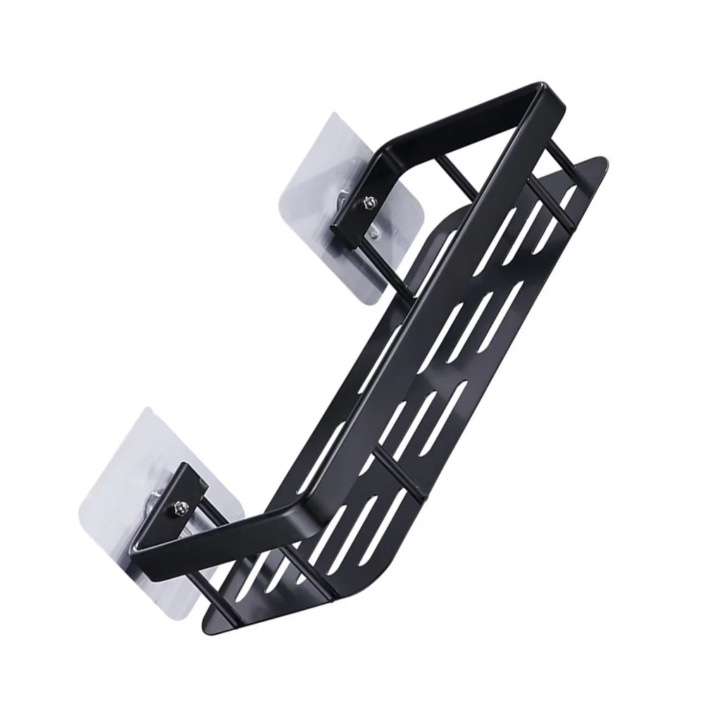 

Wall-Mounted Rack Kitchen Bathroom Aluminum Punch-Free Shelf Black Multi-Functional Holder For Wall Traceless Stickers