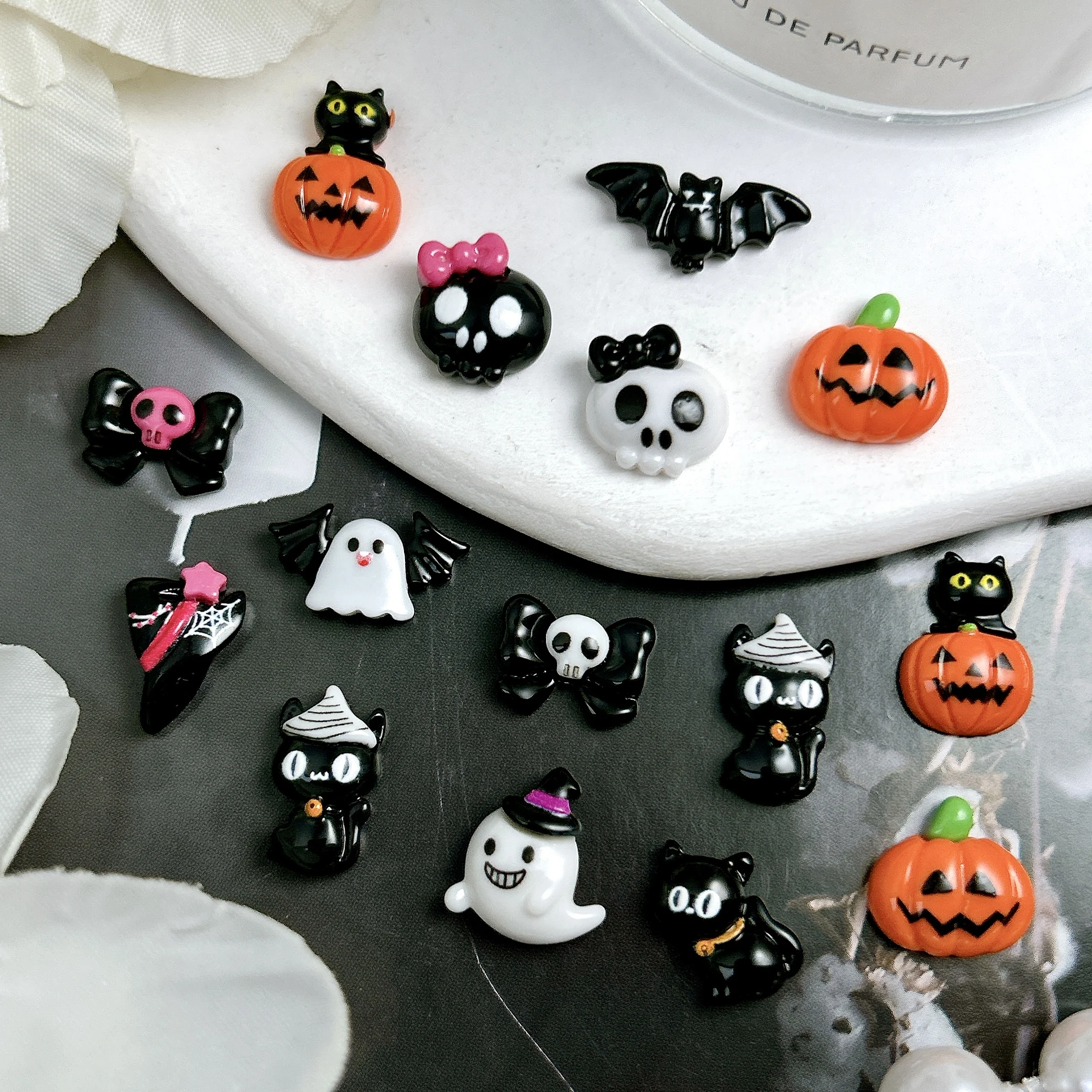 30 قطعة ثلاثية الأبعاد الساخن بيع سلسلة الهالوين مسمار الفن زينة الكرتون الإبداعية القوس الجمجمة اليقطين شبح الراتنج مسمار السحر DIY الأظافر #5