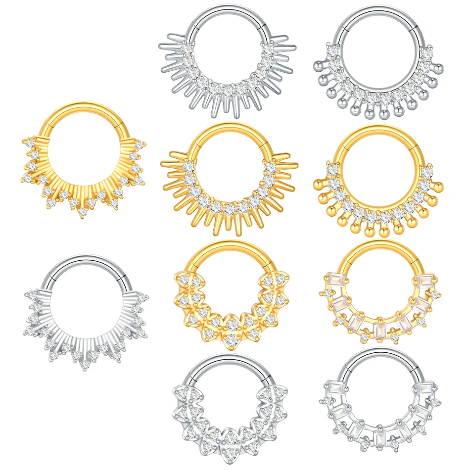 1 Peça Argola Segmentada Articulada 16G em Aço Inoxidável 316L com Zircônia Cúbica para Piercing de Daith, Septo e Nariz Feminino
