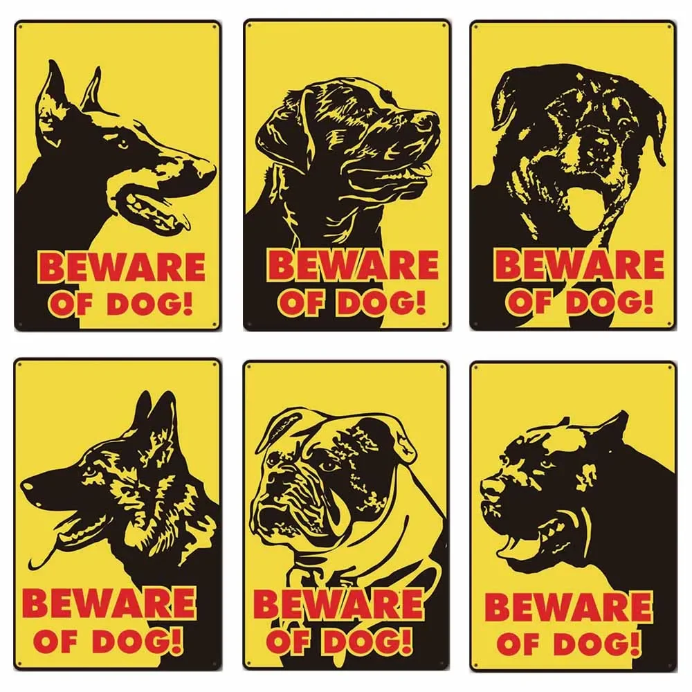 Beware of Dog Vintage Metal Tin Signs Poster  Warning Dog Retro Plaque Wall Decoration