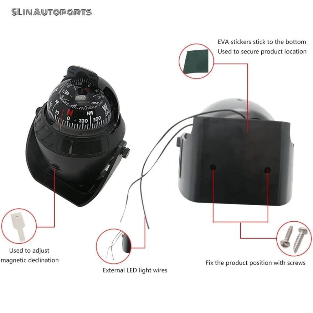 Waterproof Nautical Compass High Precision Marine Boat Compass LED Night Light For Boat RV Yacht Outdoor Navigation Positioning