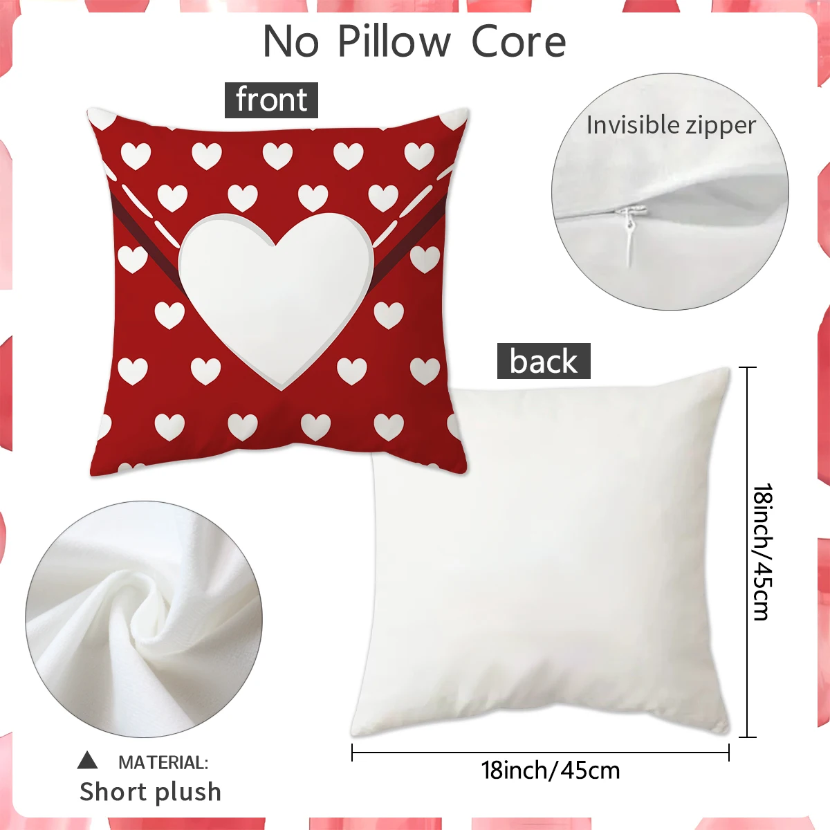 1/2pcs Valentine's Day love themed pillowcase, cute heart-shaped pattern, comfortable and soft plush feel, (without pillow core)