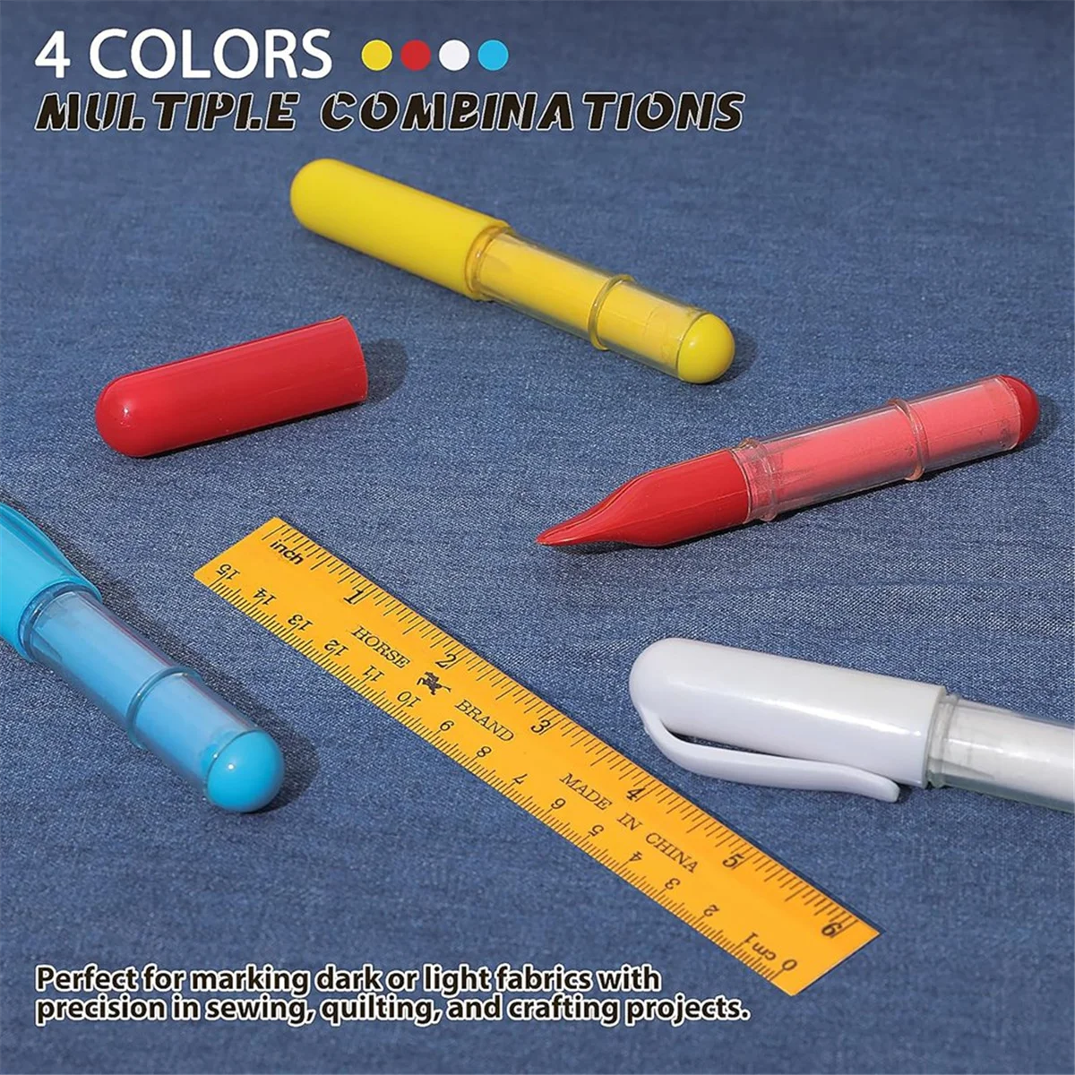 

Chalk Markers Fabric Chalk Markers for SewingQuiltingCrafting Erasable Tailor'S Chalk Work on Various Fabrics (4PCS with 1 Ruler