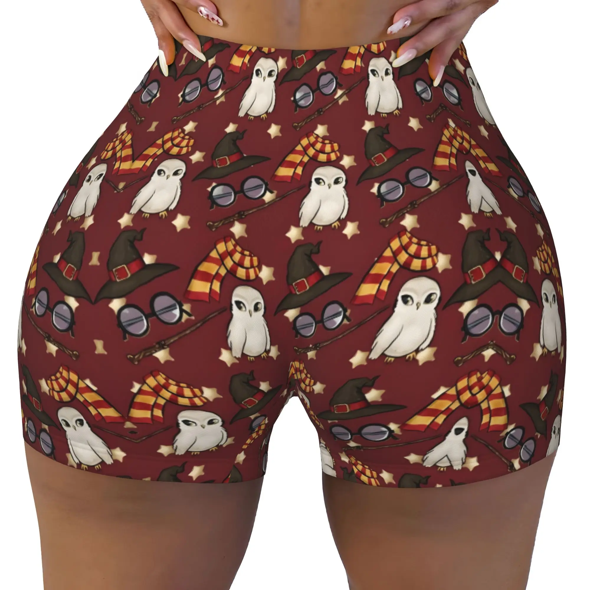 Custom H-Harryed Cartoon Biker Running Workout Shorts for Women Halloween Witchcraft Athletic Gym Yoga Shorts