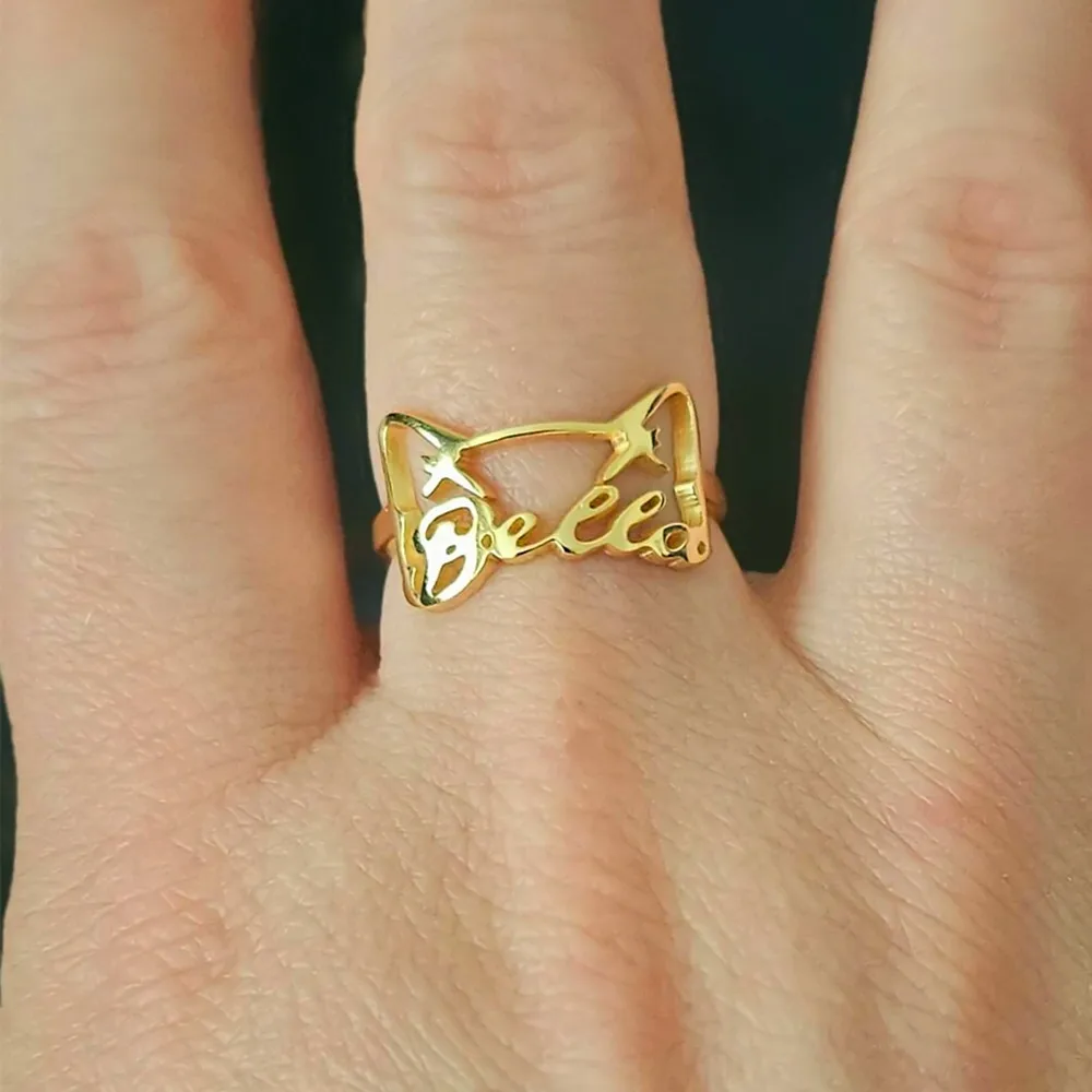 

Personalized Dog Name Ring Custom Dog Ears Ring Pet Lover Jewelry Memorial Gift for Women Men Dog Outline Anillos