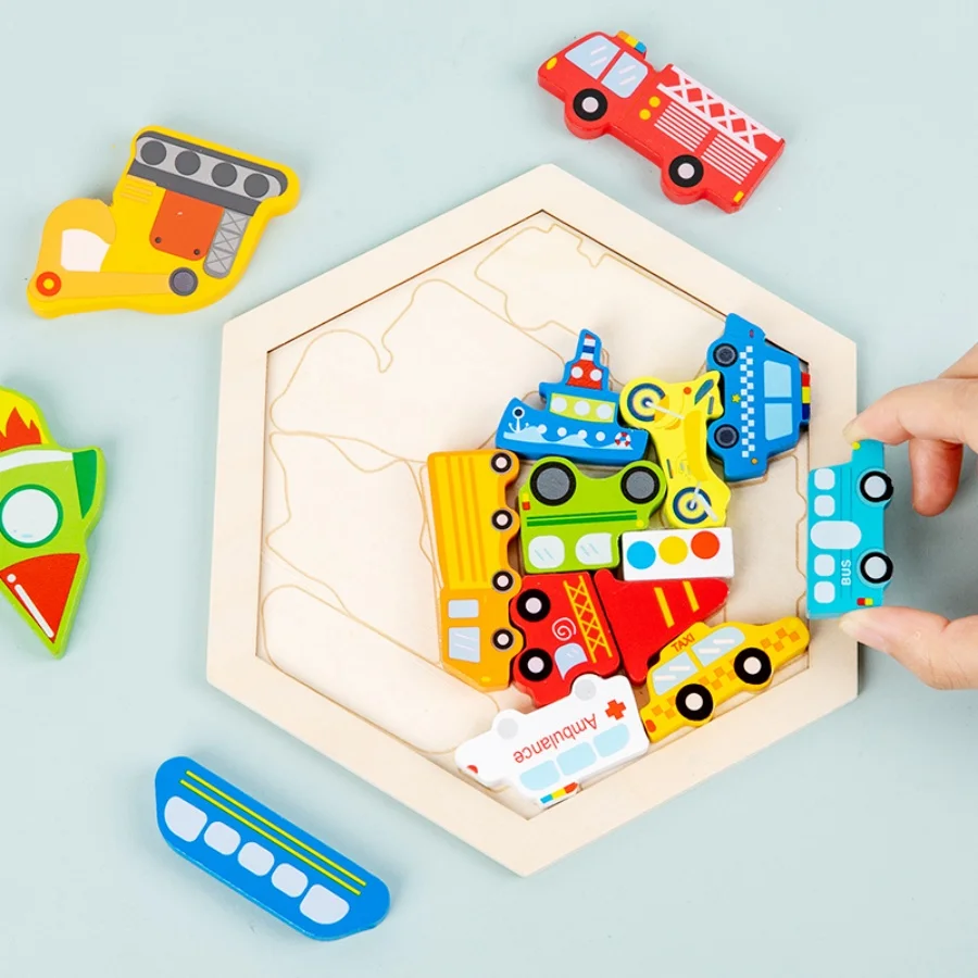 Wooden block puzzle creative three-dimensional cartoon animal puzzle building blocks dinosaur children\'s early education toys