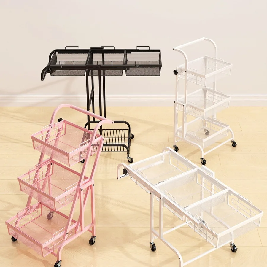 

Folding mobile trolley parallel shelf flower with wheels stall deformation kindergarten storage rack