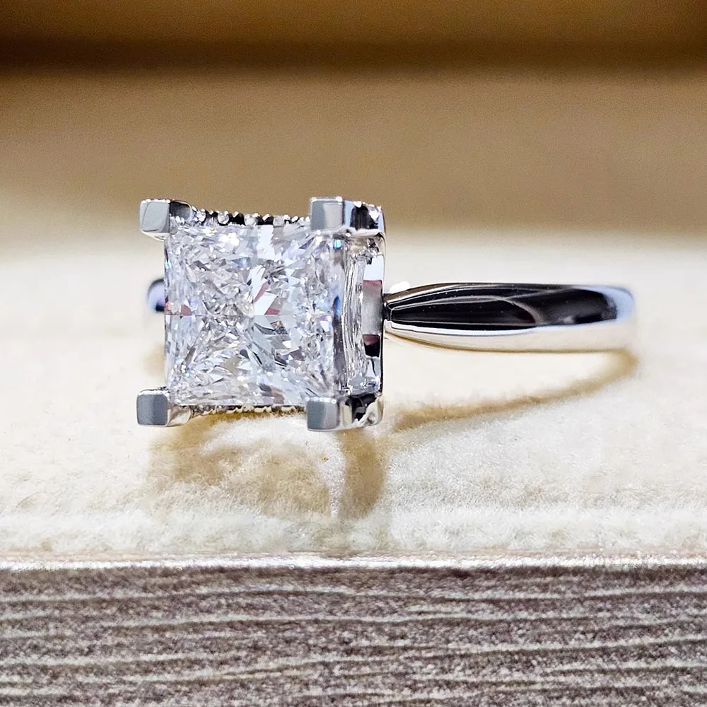 IGI Lab Growing Diamond Ring Princess shape D Color 1 2 3Ct Solid 18K White Gold Ring Diamond wedding Factory Engagement Ring