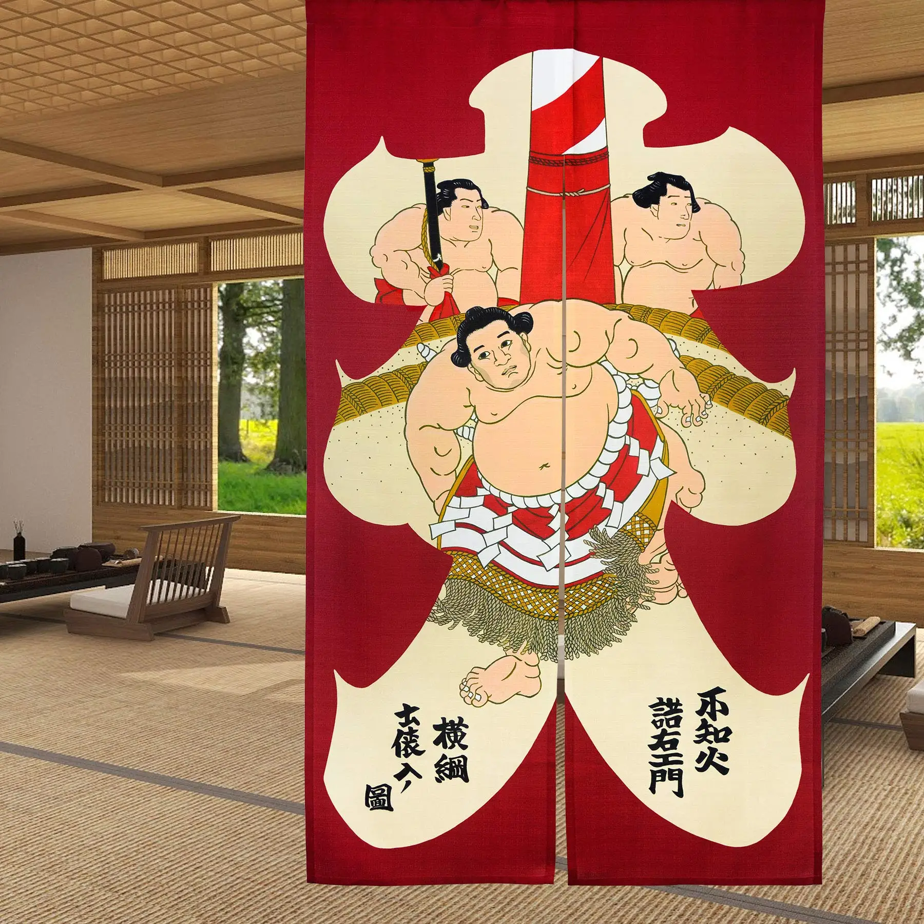 Sumo Wrestler Print Noren Japanese Style Doorway Curtain Bedroom Bathroom Partition Door Curtains Entrance Hanging Half Curtain