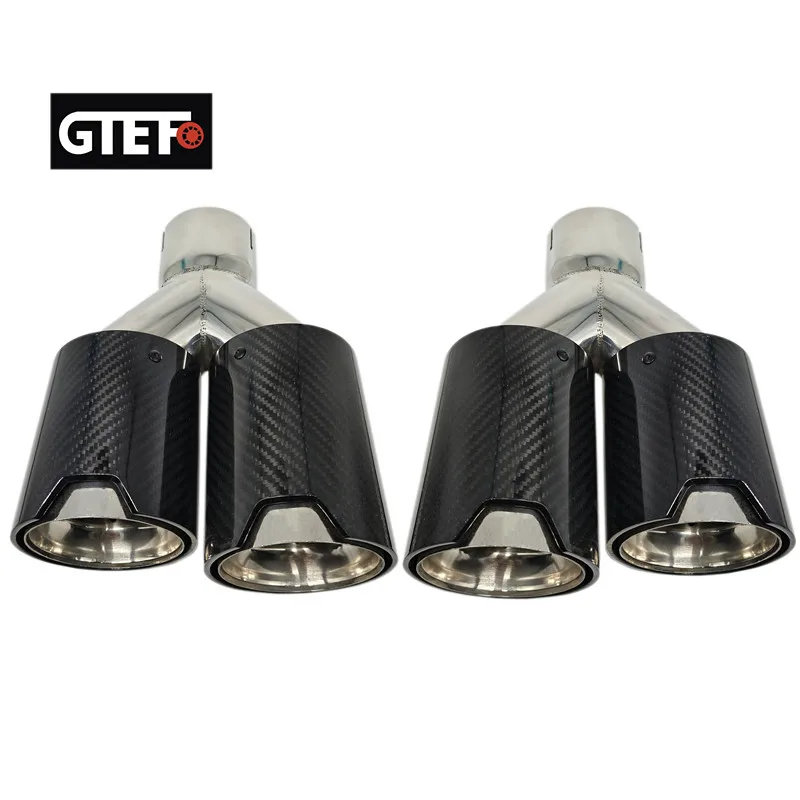 GTEFO Universal 2pcs Glossy Y Dual Carbon Fiber Exhaust Tips Muffler Car Exhaust Pipe Modify for BMW M Performance M2 M3 M4 M5