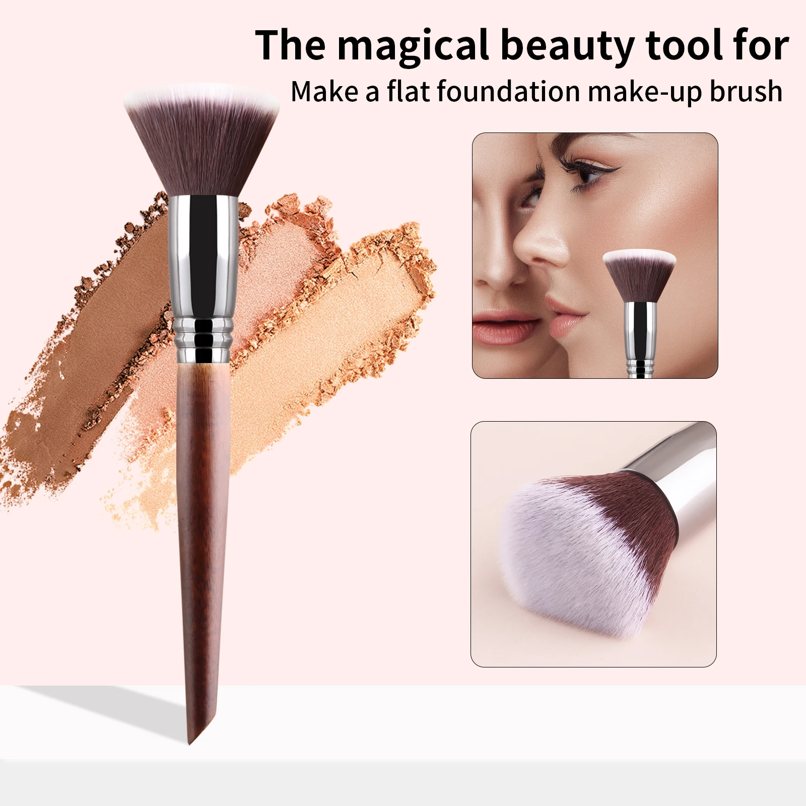 Einzelner Flachkopf-Make-up-Pinsel, Foundation-Pinsel mit dichten Borsten zum Verblenden & Konturieren