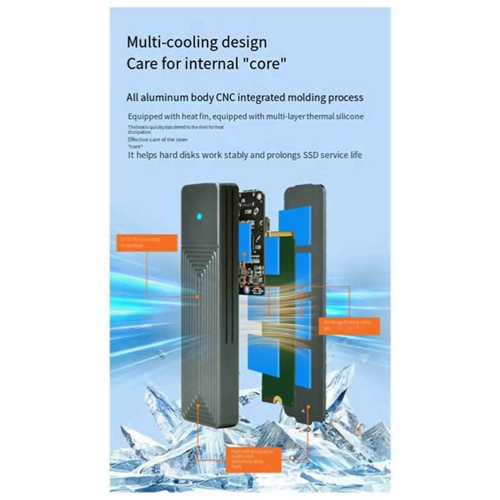 AC56-Aluminiumlegierung M.2 Solid State SSD Typ-C USB 3.2 Schnittstelle 10 Gbit/s Nvme JMS583 Einzelvereinbarung mit zwei Drähten