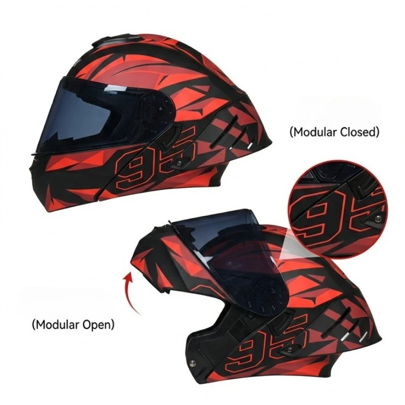 DOT Approved Large Tail Wing Flip Up Moto Helmet Full Face Dual Lens Off-road Racing Helmet Cascos Para Moto Motorbike Helmet