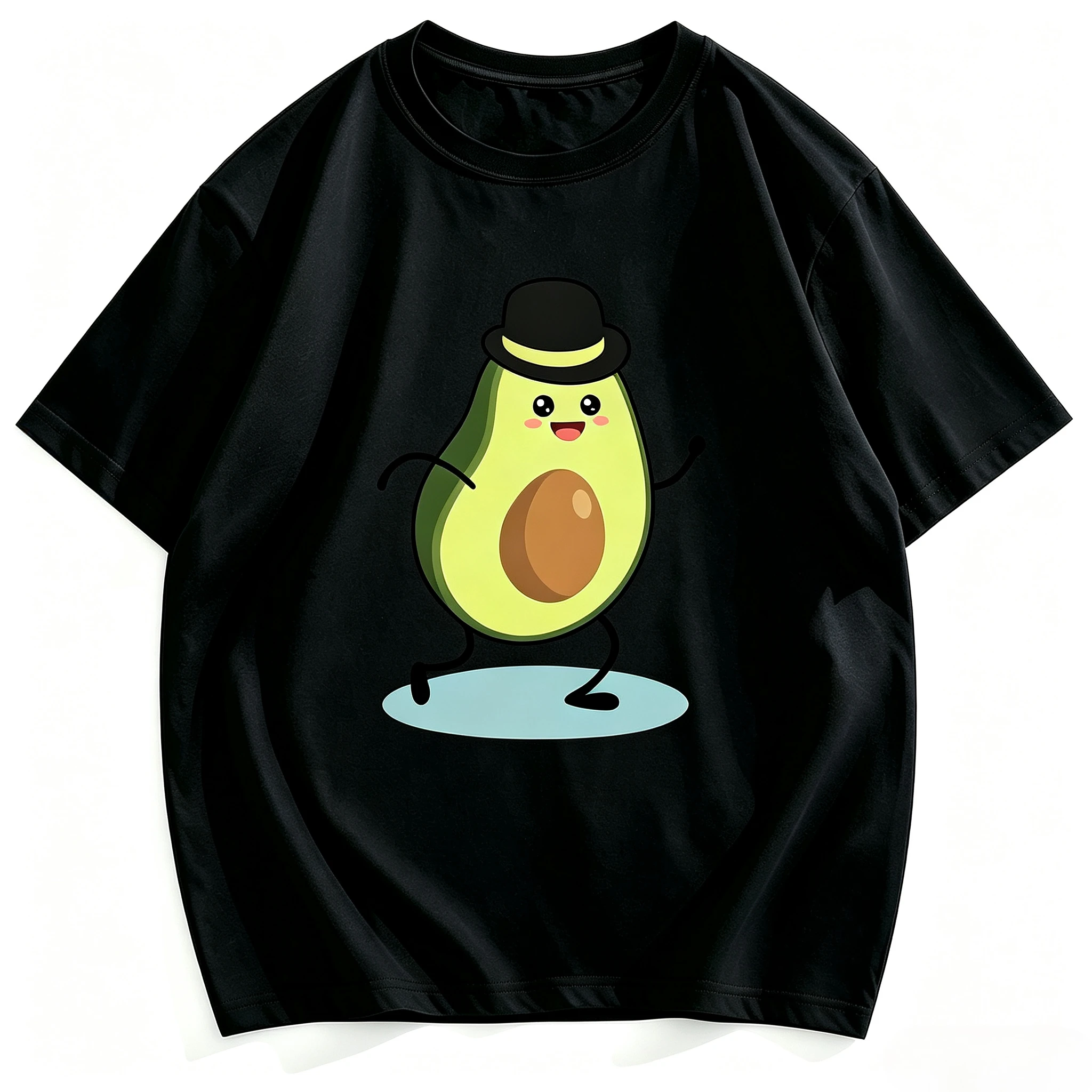 Cute Cartoon Dancing Avocado Print T Shirt 100% Cotton Short Sleeve O-neck Tee Funny Fruit Pattern Casual Unisex Tops