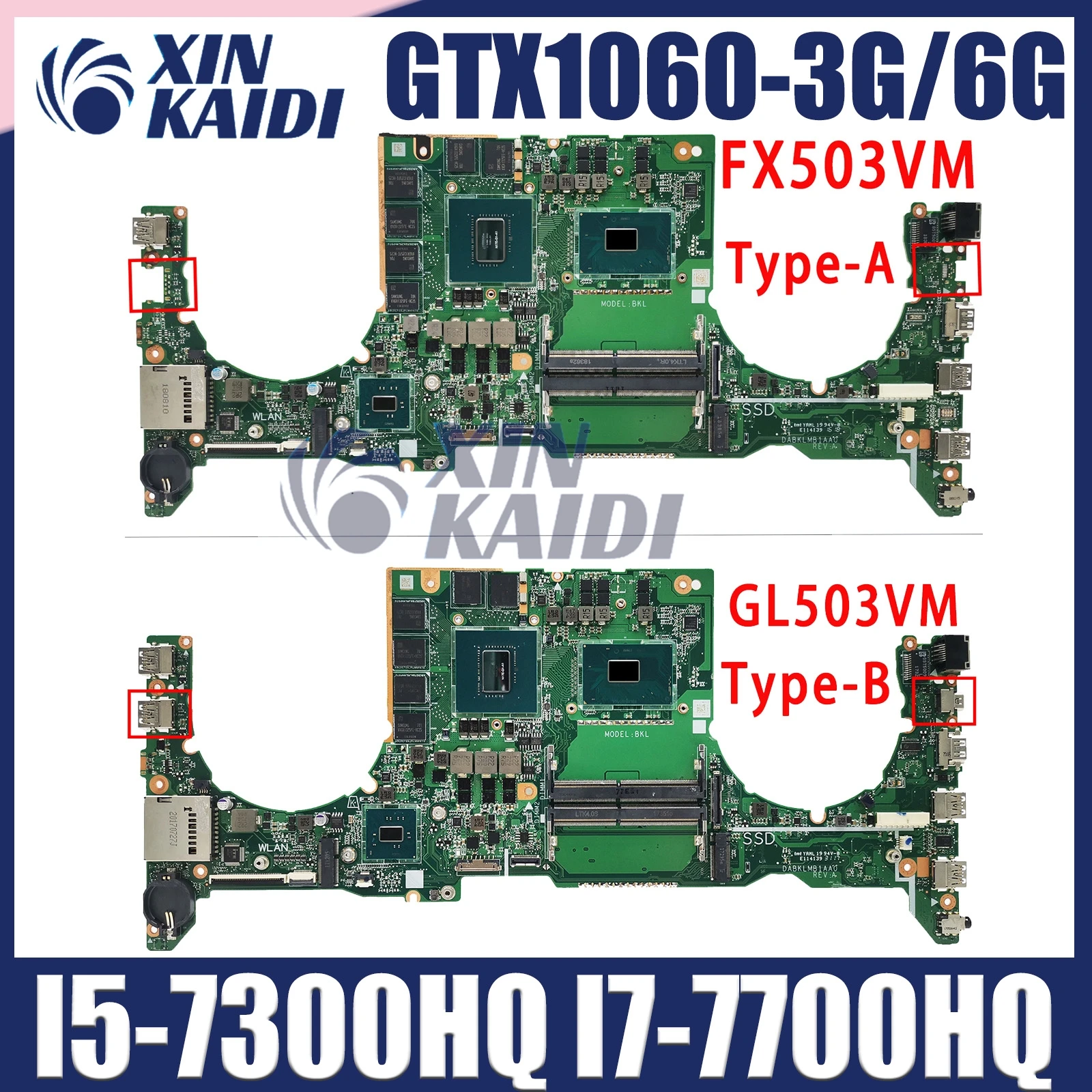 

GL503VM Laptop Motherboard For Asus FX503VM FX63V S5AM DA0BKLMBAD0 DABKLMB1AA0 Mainboard I5-7300H I7-7700H GTX1060-3G/6G