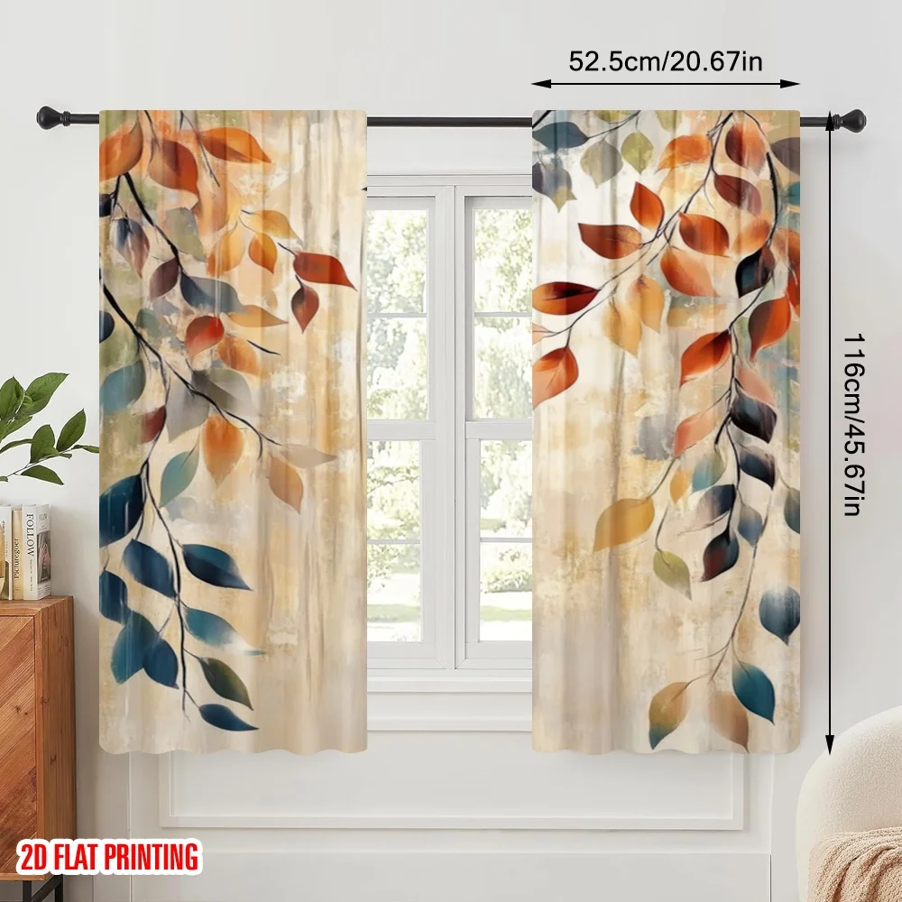 2pcs,2D plane printing Curtains Roller Blinds Autumn Canvas Polyester Woven (without rod) Outdoor Decorations Use for Bedroom