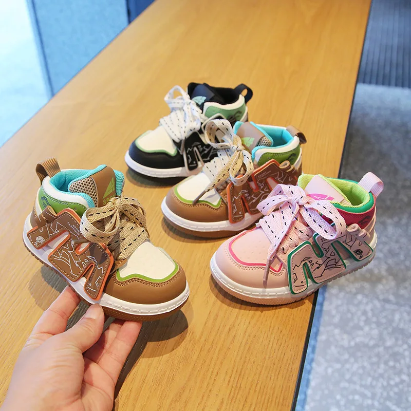 Children's Sneakers2024Spring Boys' Casual Sneakers High-Top Trendy Girls' Internet Hot Shoes Soft-Soled Baby Shoes