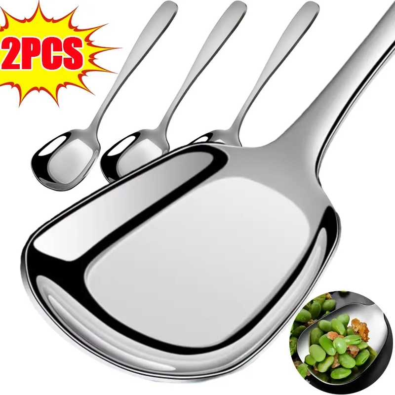 1/2PCS Large Stainless Steel Soup Spoons Home Serving Spoons Long Handle Tablespoons Cooking SpoonsTableware Kitchen Accessory