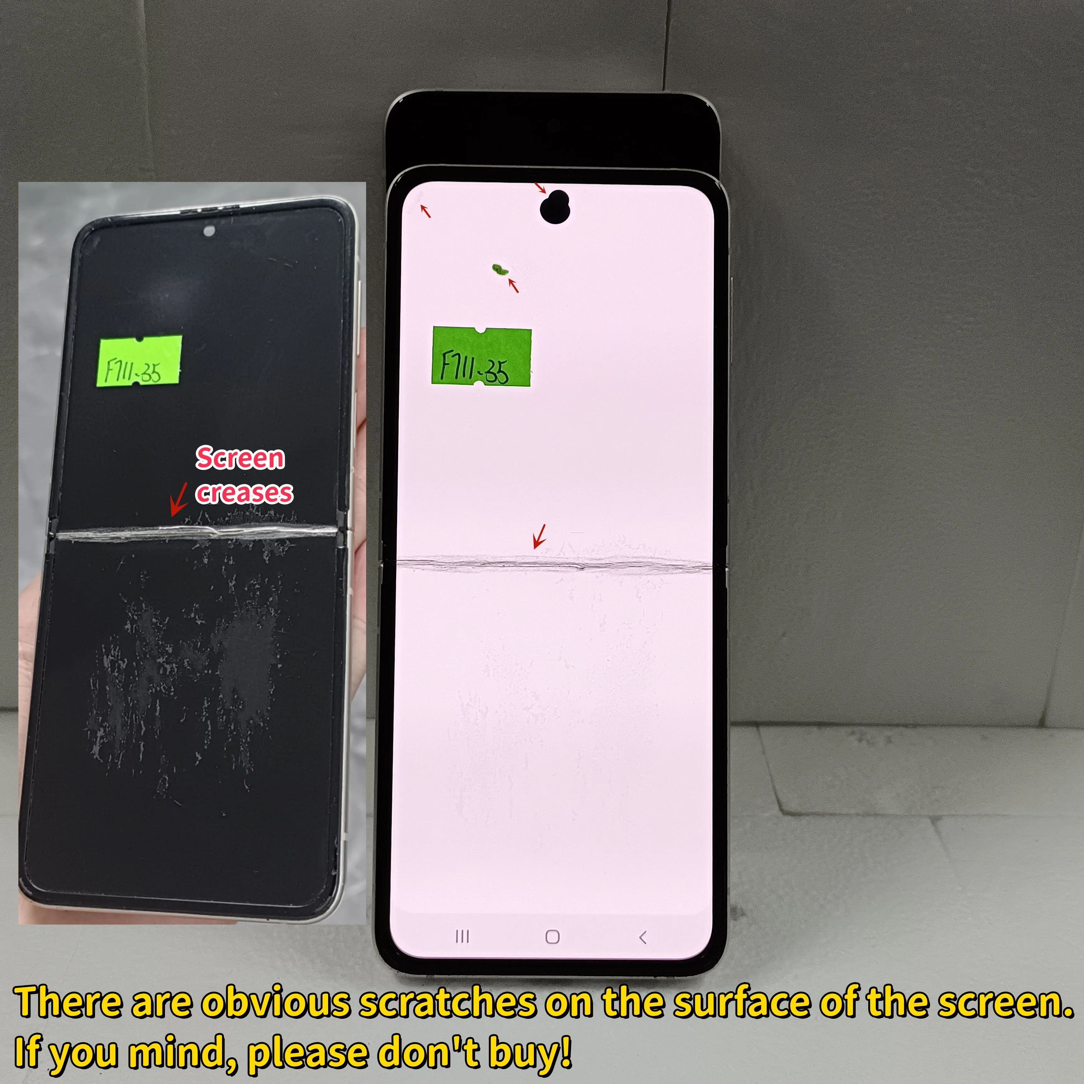 100%  Works Amoled Screen For Samsung Z Flip3 Display Lcd Sm-f711u F711b F7110 With Defect Display Touch Screen Assembly