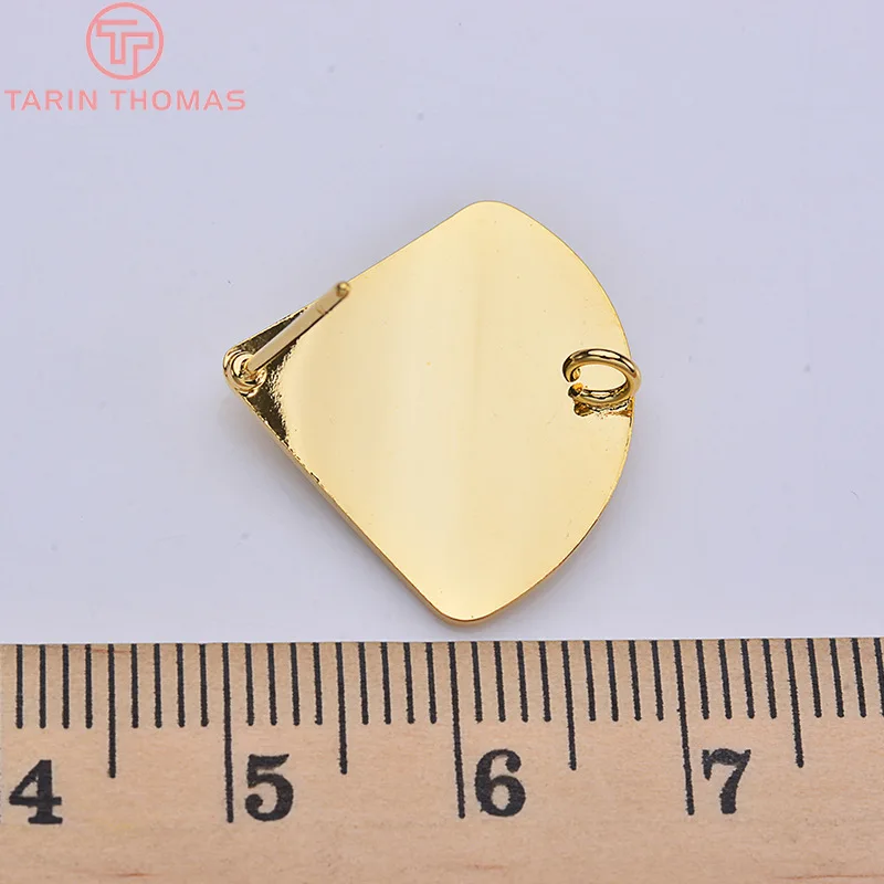 (2477)6PCS 20x23MM 24K Gold Color Plated Sector Glossy Surface Stud Earrings High Quality DIY Jewelry Making Findings
