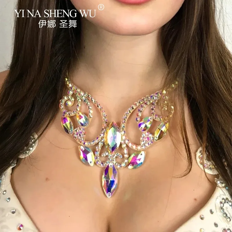 Belly Dance Accessories Necklace Adult Women Shining Rhinestone Necklace Professional Stage Performance Competition Accessories