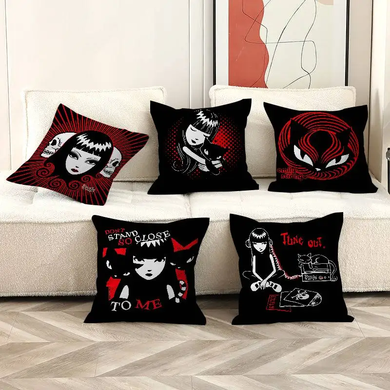 Anime Girl Emily The Strange Office Cushion Pillowcase Car Cushion Cover45X45CM Lumbar Pillowcase Sofa Pillowcover