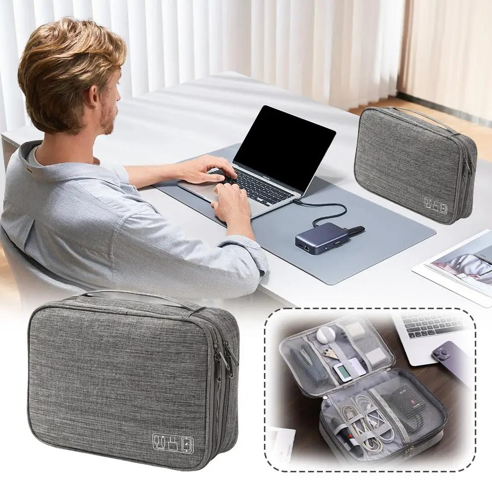 ثلاث طبقات المحمولة نزهة حقيبة رقمية كابل بيانات سماعة القرص الصلب العرض حقيبة يد ملحقات إلكترونية تخزين حقيبة مستحضرات التجميل