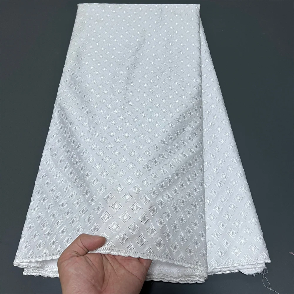 

2025 African Nigerian Tulle Lace Fabric for Dress Sewing High Quality Damask Cotton Pure Embroidery Wedding Party 5Yard ZJ071