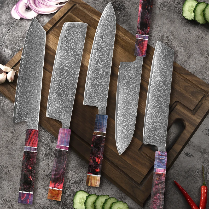 

1-5 PCS Damascus Kitchen Knife Set 67 Layers VG10 Handmade Forged Chef knife sharp Stable wood Handle Janpan Kitchen knife
