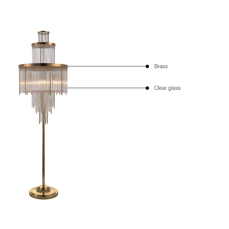 قطرة المطر الكريستال والزجاج عاكس الضوء النحاس العمودي مصباح مكتبي مصباح أرضي غرفة المعيشة