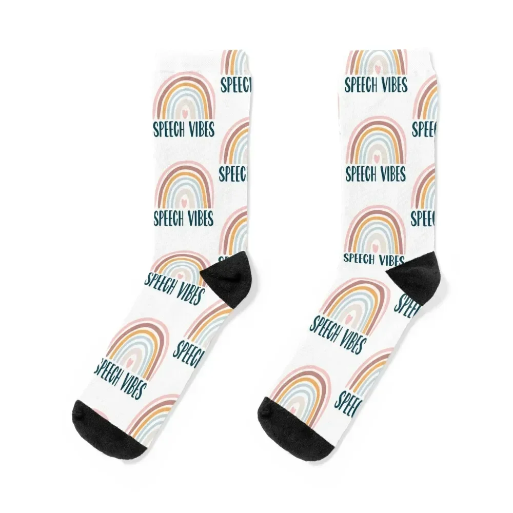 Speech Vibes Speech Language Pathologist Speechie Boho Rainbow Retro Socks Run new year Socks For Man Women's