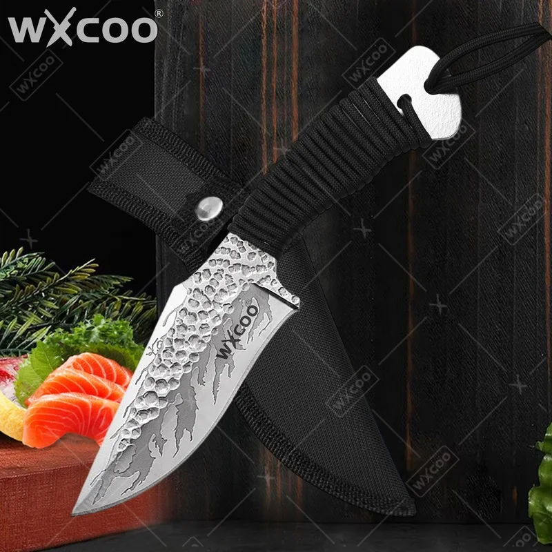 WXCOO Professional Stainless Steel Butcher Knives Meat Fruit Slicing Knife Boning Knife with Cover for BBQ Kitchen Chef