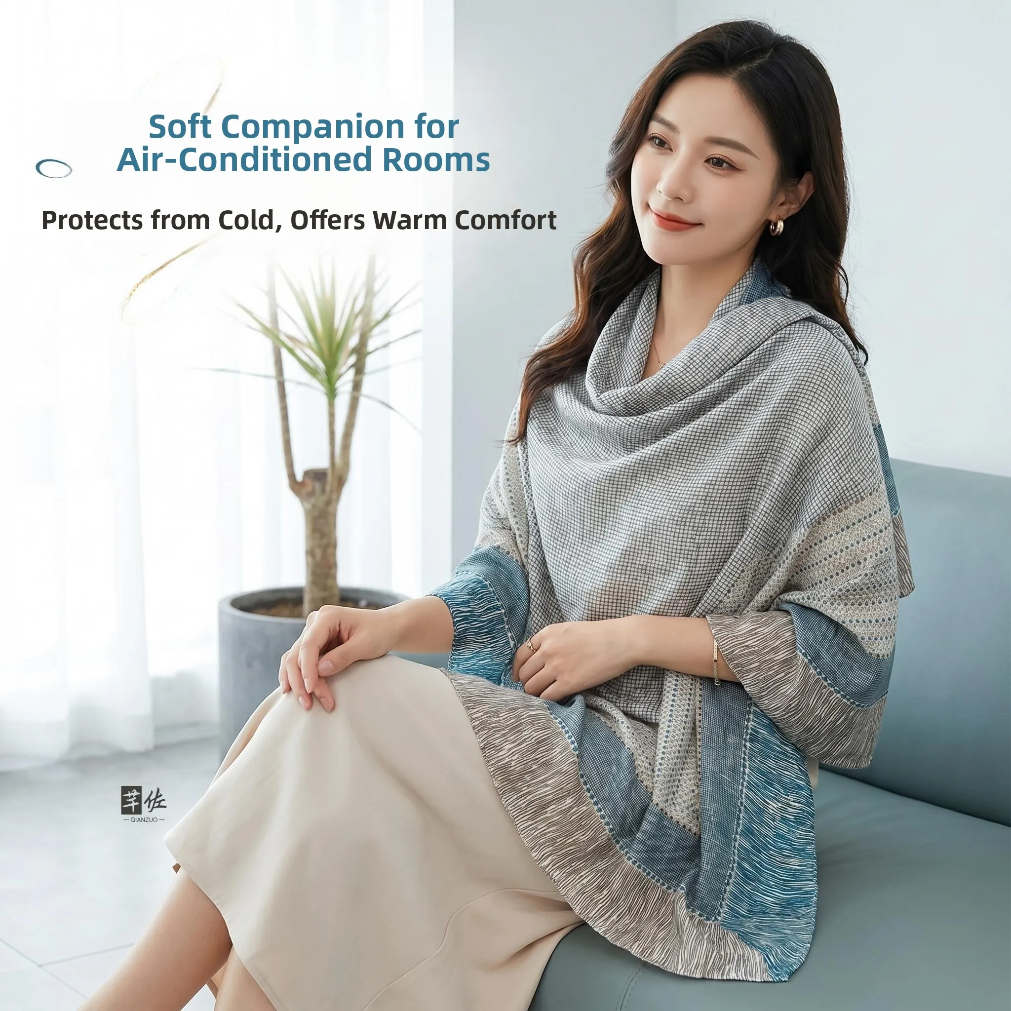 Lightweight Linen Shoulder Shawl for Office Wear Women's Summer Sleeveless Cover up Sun Protection Home Air Conditioned Room