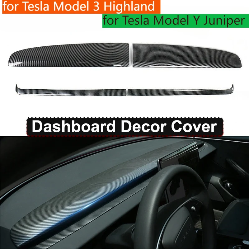 

for Tesla Model Y Juniper 2025 Dashboard Panel Decoration Cover ABS Carbon Fiber Pattern Protector Model 3 Highland Accessories