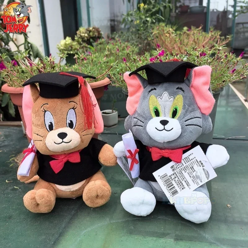 20cm Doctor Tom and Jerry Cartoon Plush Toys Graduation Gift Cute Kawaii Stuffed Cat and Mouse Dolls Home Car Decoration